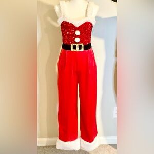 No Boundaries Mrs. Clause Santa Christmas Holiday Romper Red Velvet Sequin Small
